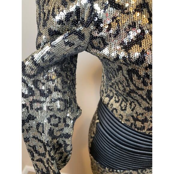 Zhivago The Shakedown Sequin Leopard Cheetah Long Sleeve Maxi Dress Size 6 - Picture 7 of 12